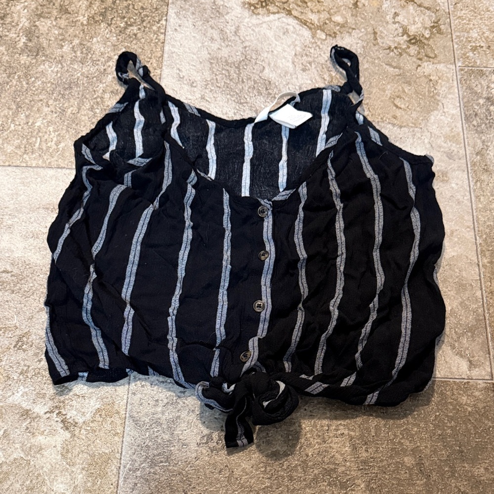 H&M Striped Black and Gray Women's Button Up Tank Top | Sz 8